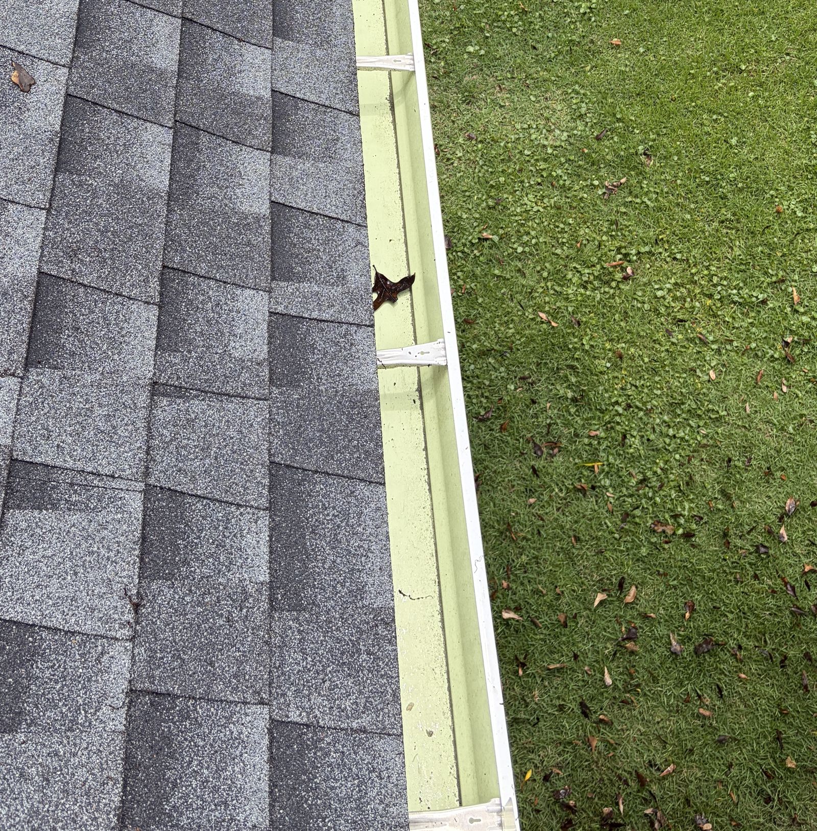 Cleared gutter run along a shingle roofline after gutter cleaning